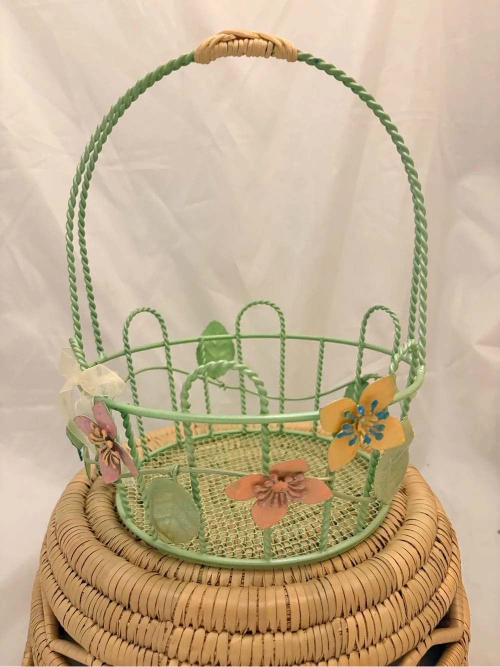 Decorative Green Floral Metal Basket - Brand